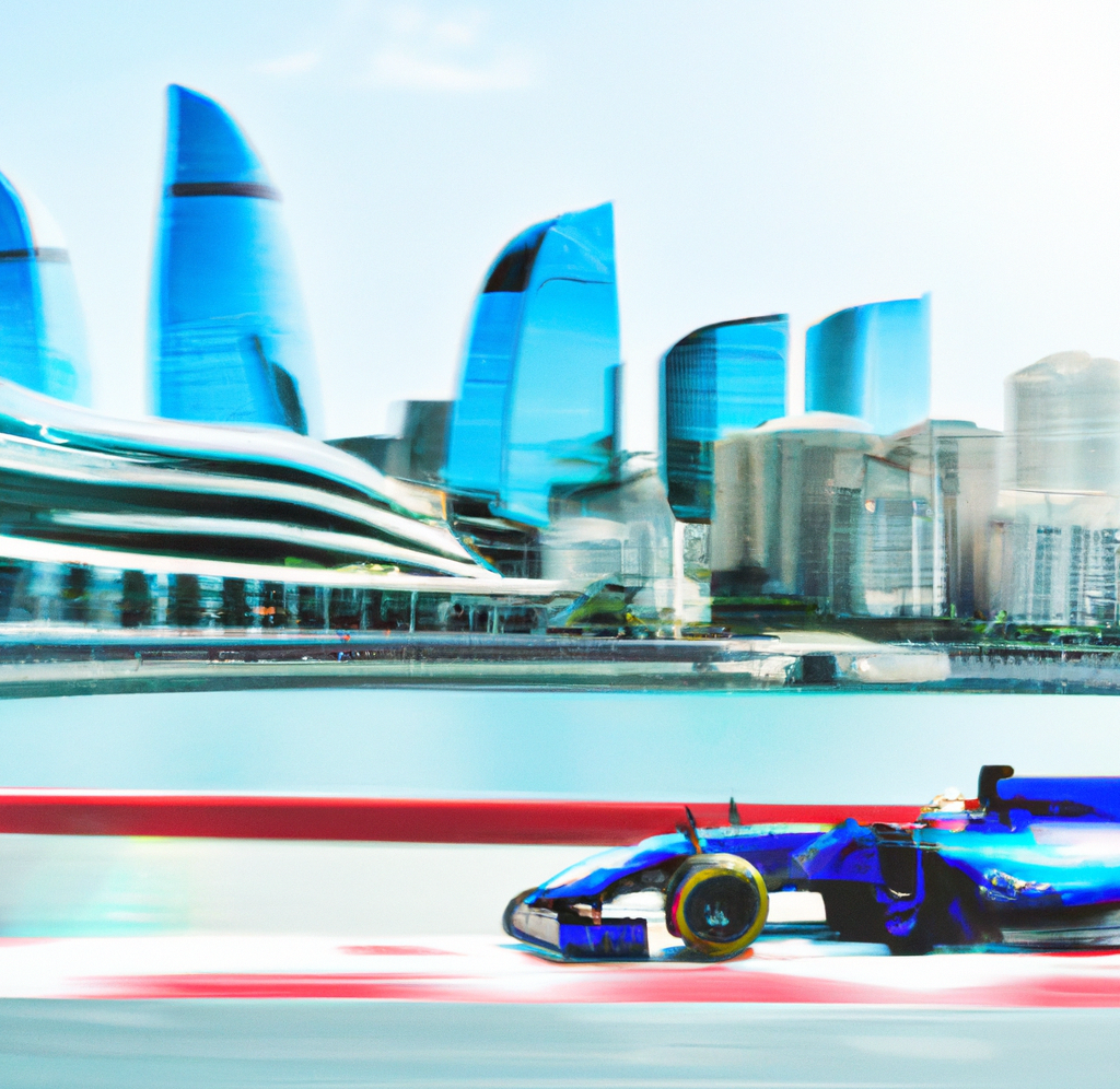 Baku. Photo generated by DALL-E using the prompt "a Formula 1 car driving around Baku."