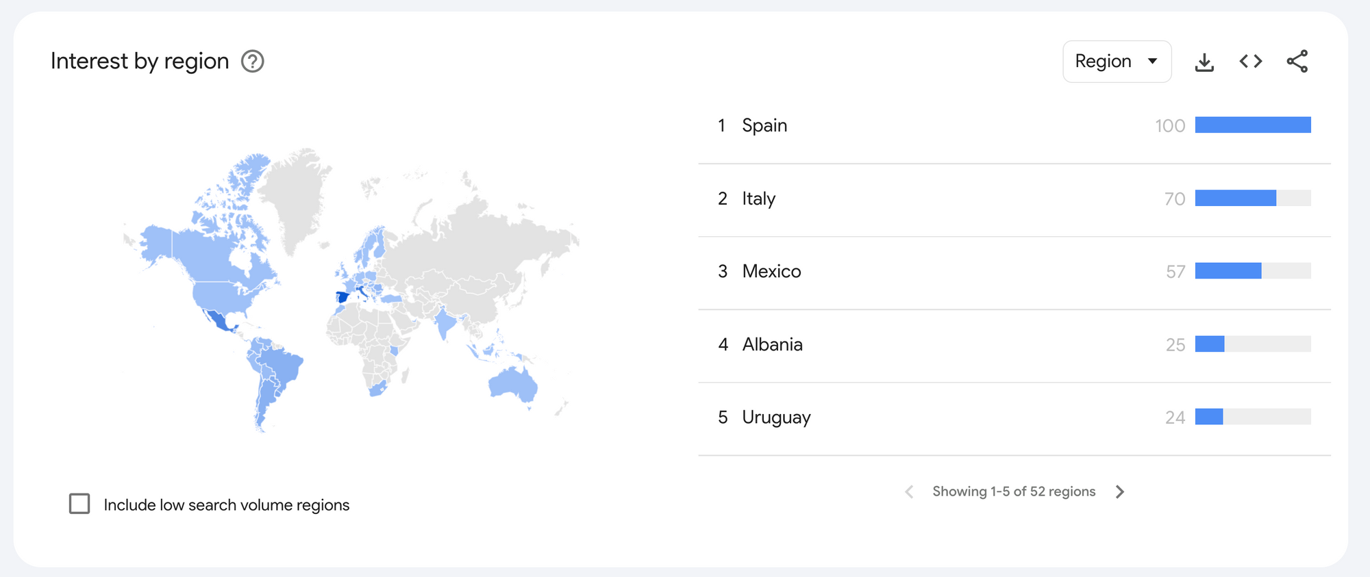 Figure 4. Top countries searching for "formula 1." Screenshot from Google Trends.