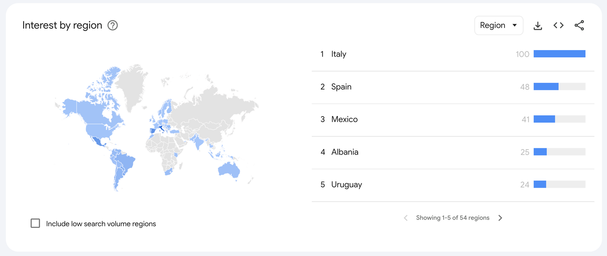Figure 3. Top five countries where the search term was popular. Screenshot from Google Trends.