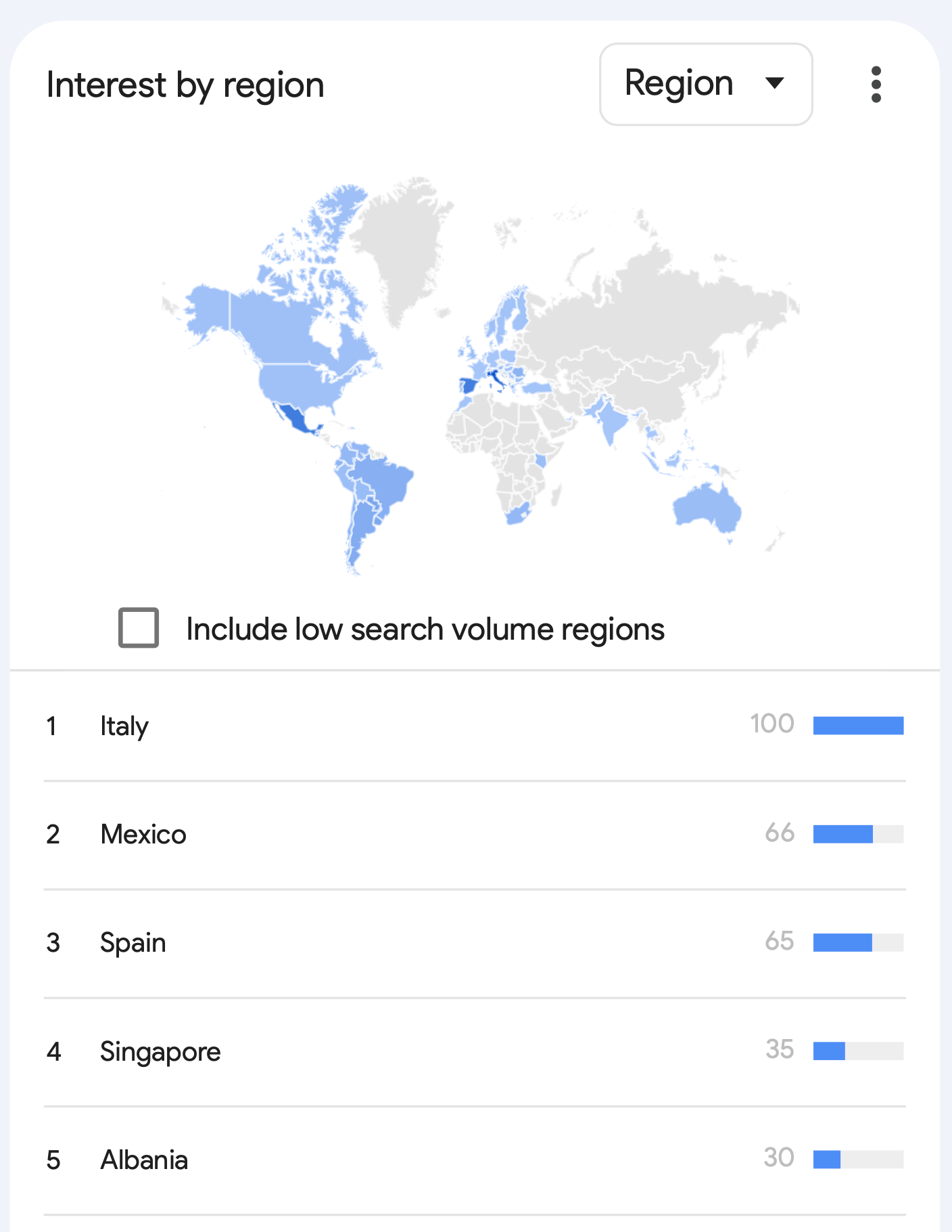 Figure 3. Top five countries where the search term was popular. Screenshot from Google Trends.