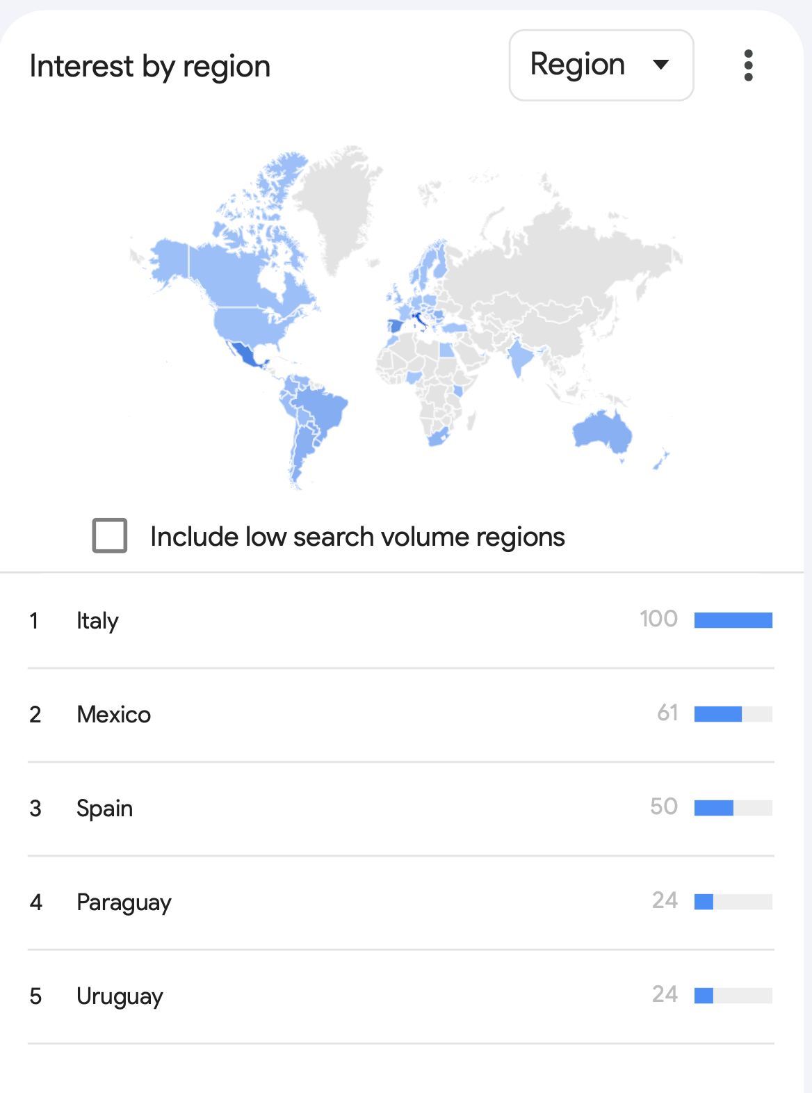 Figure 5. Top five countries where the search term was popular. Screenshot from Google Trends.