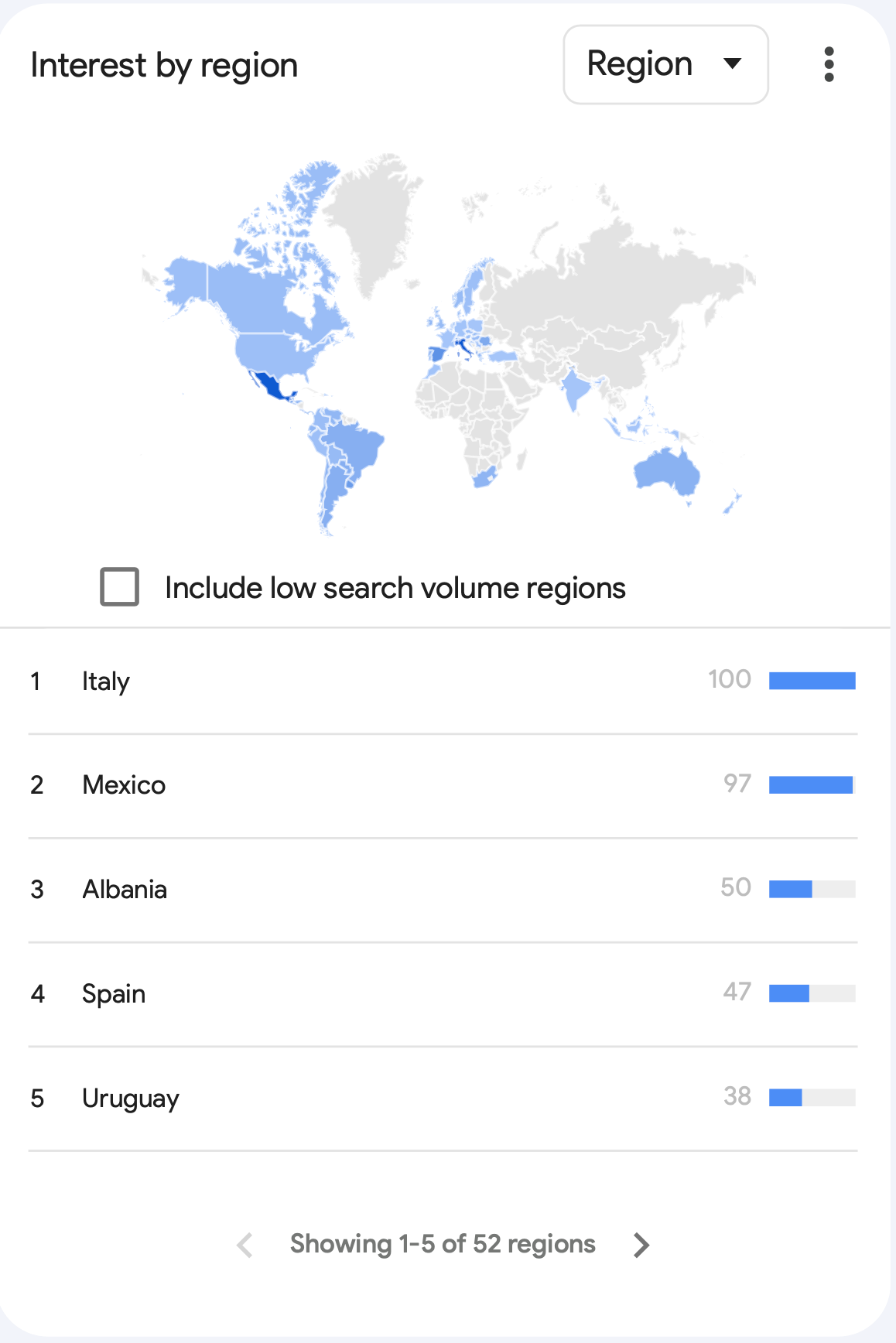 Figure 3. Top five countries where the search term was popular. Screenshot from Google Trends.