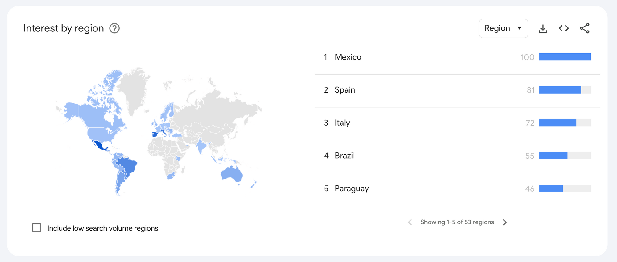 Figure 4. Top five countries where the search term was popular. Screenshot from Google Trends.
